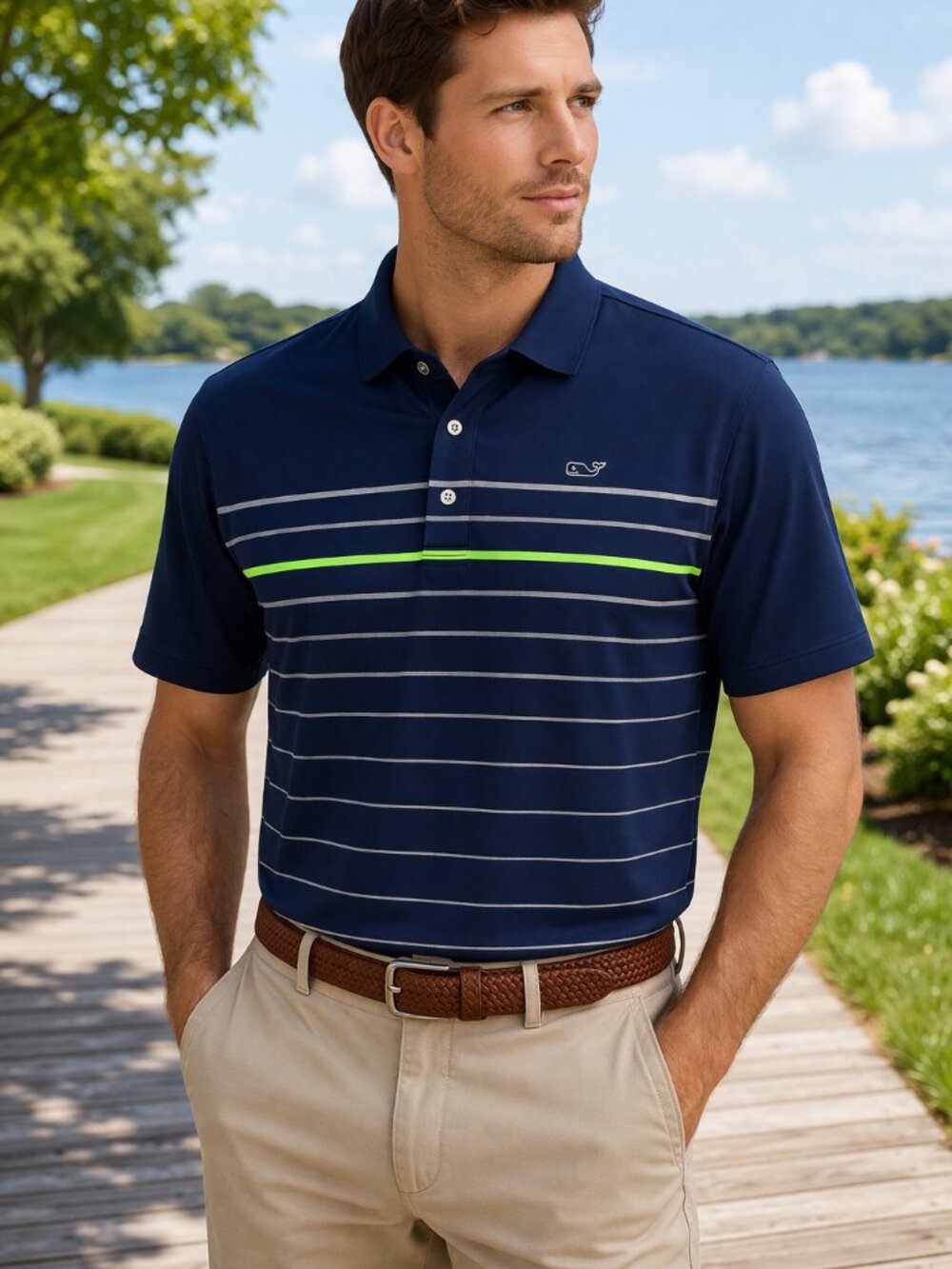 Vineyard Vines Men’s Navy Striped Performance Polo Shirt Size Medium